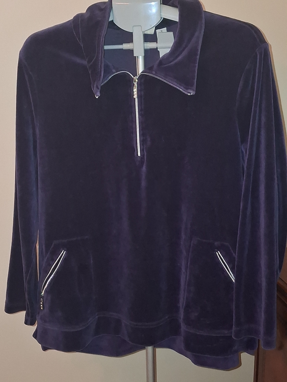 Velvet Half-Zip Jacket Pullover - Deep Purple